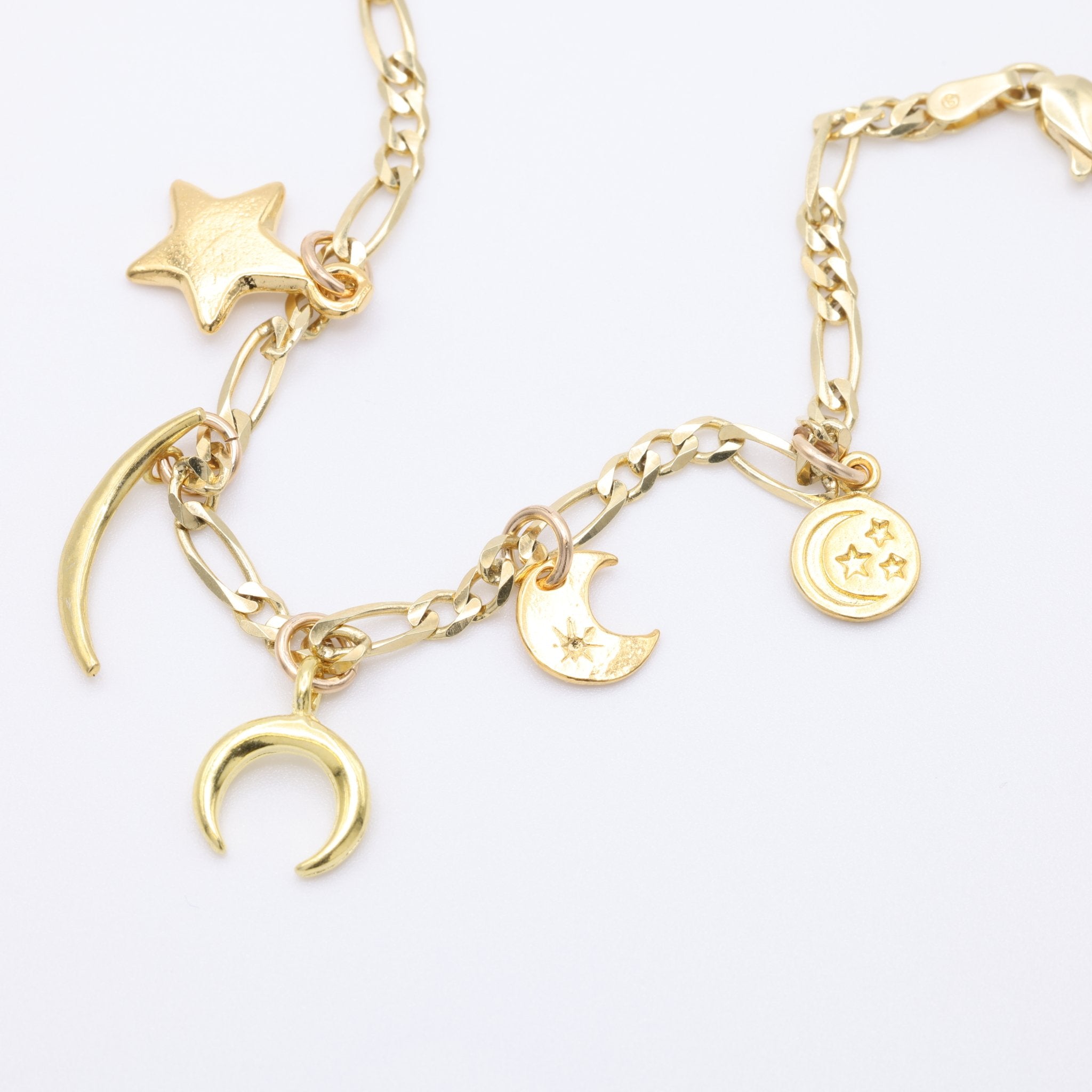 Crescent Moon Star Charm 14K Gold - GoldandWillow