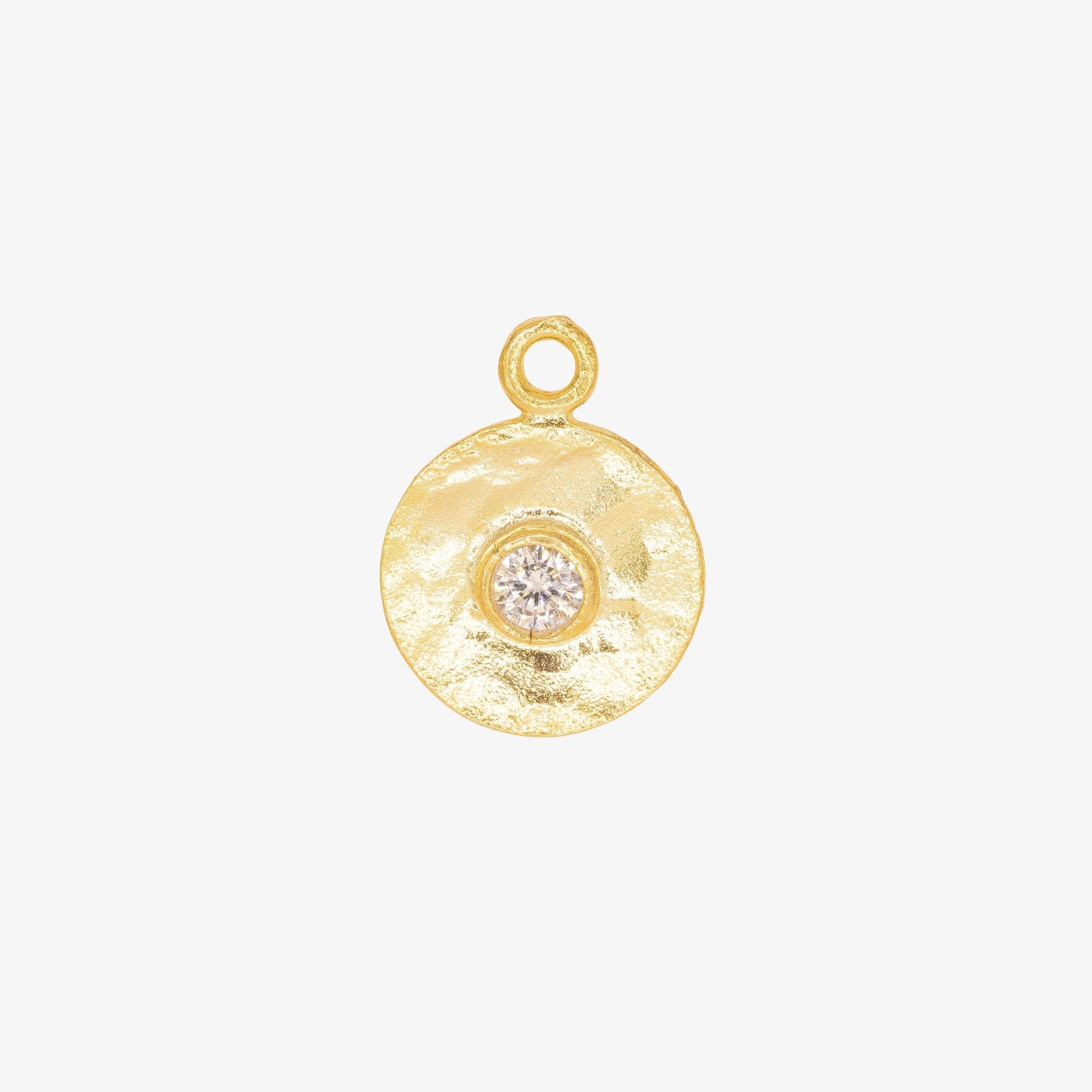 Hammered Circle with CZ Charm 14K Gold - GoldandWillow