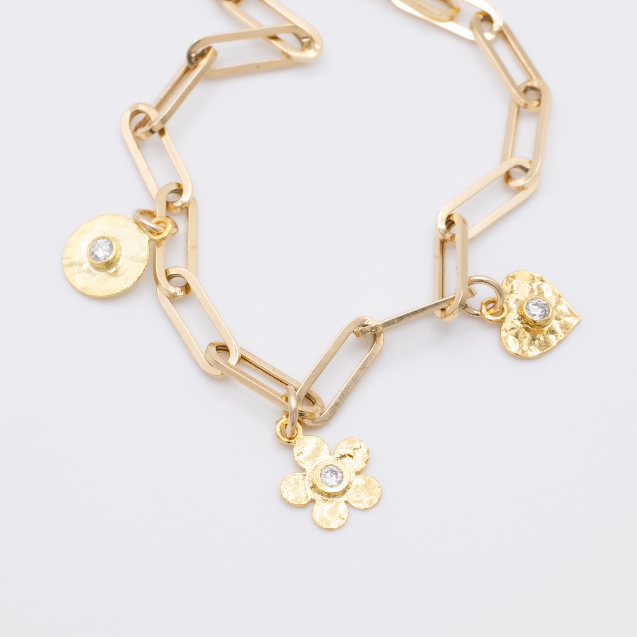 Hammered Flower with CZ Charm 14K Gold - GoldandWillow