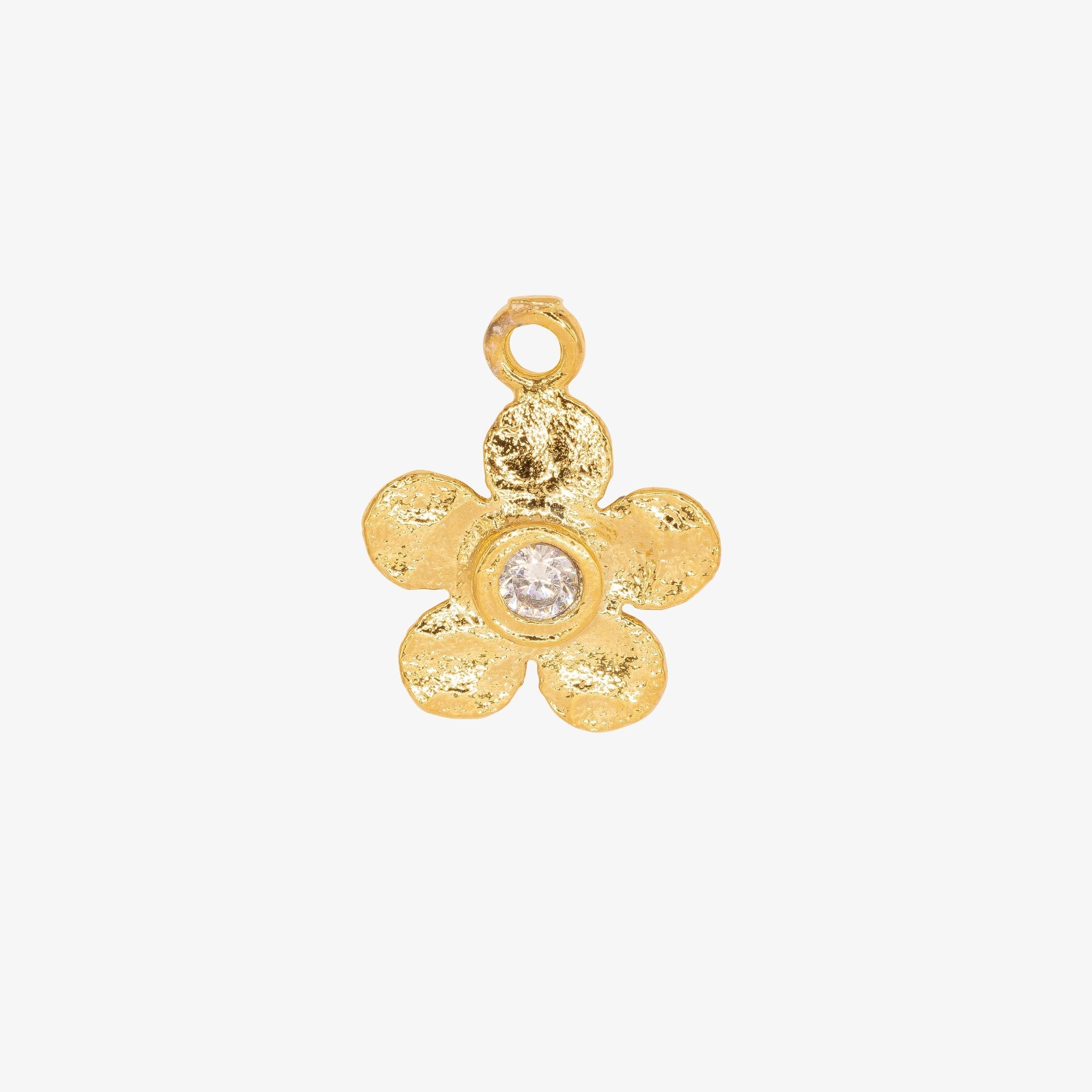 Hammered Flower with CZ Charm 14K Gold - GoldandWillow