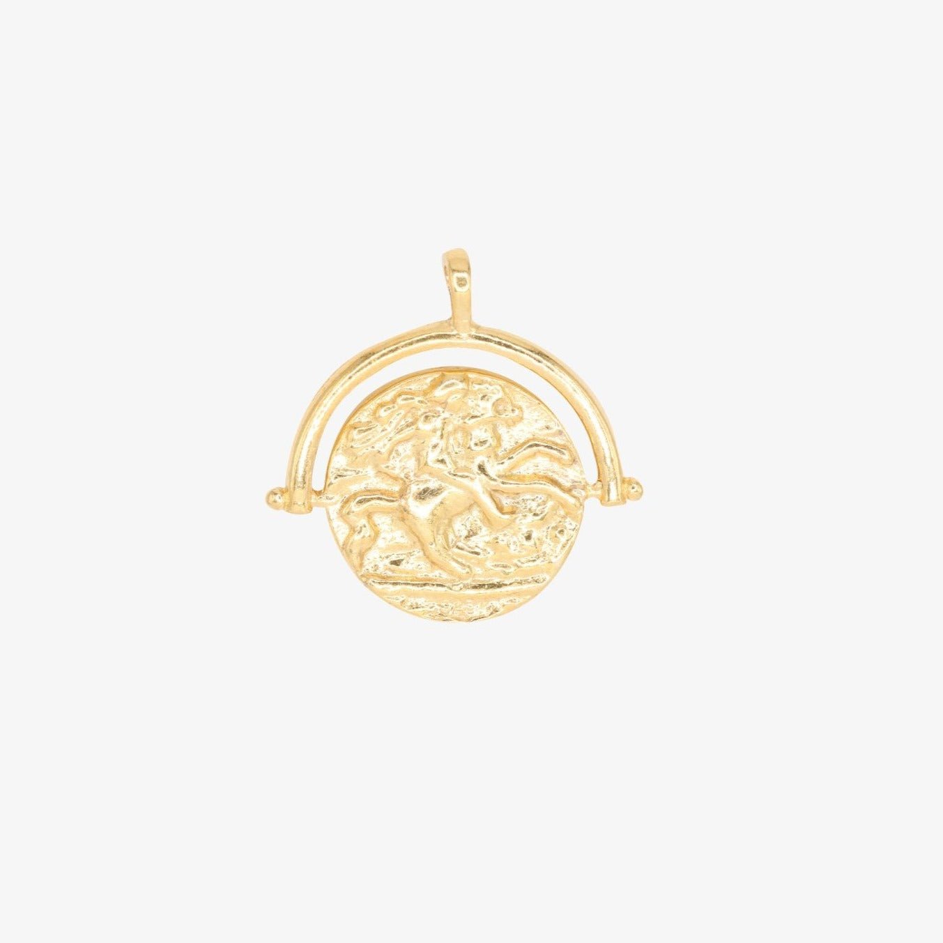 Horse Riding Medallion Pendant 14K Gold - GoldandWillow
