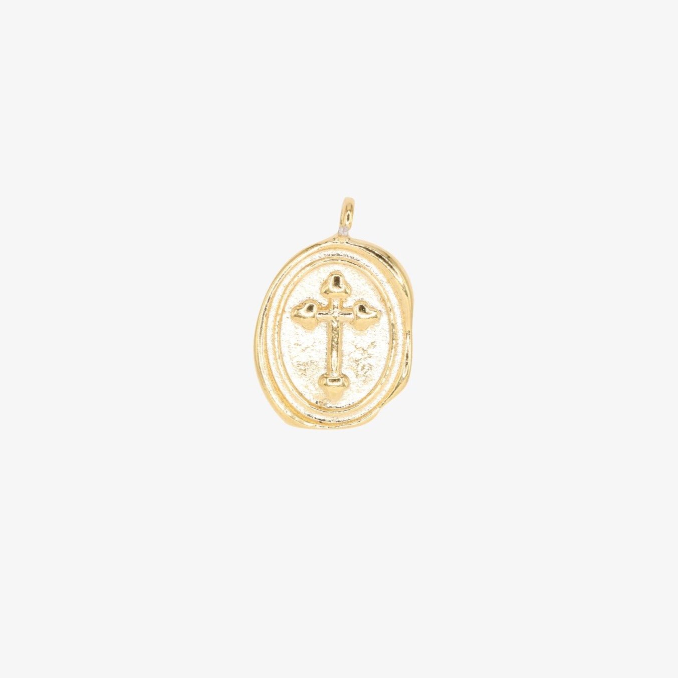 Round Cross Stamped Charm 14K Gold - GoldandWillow