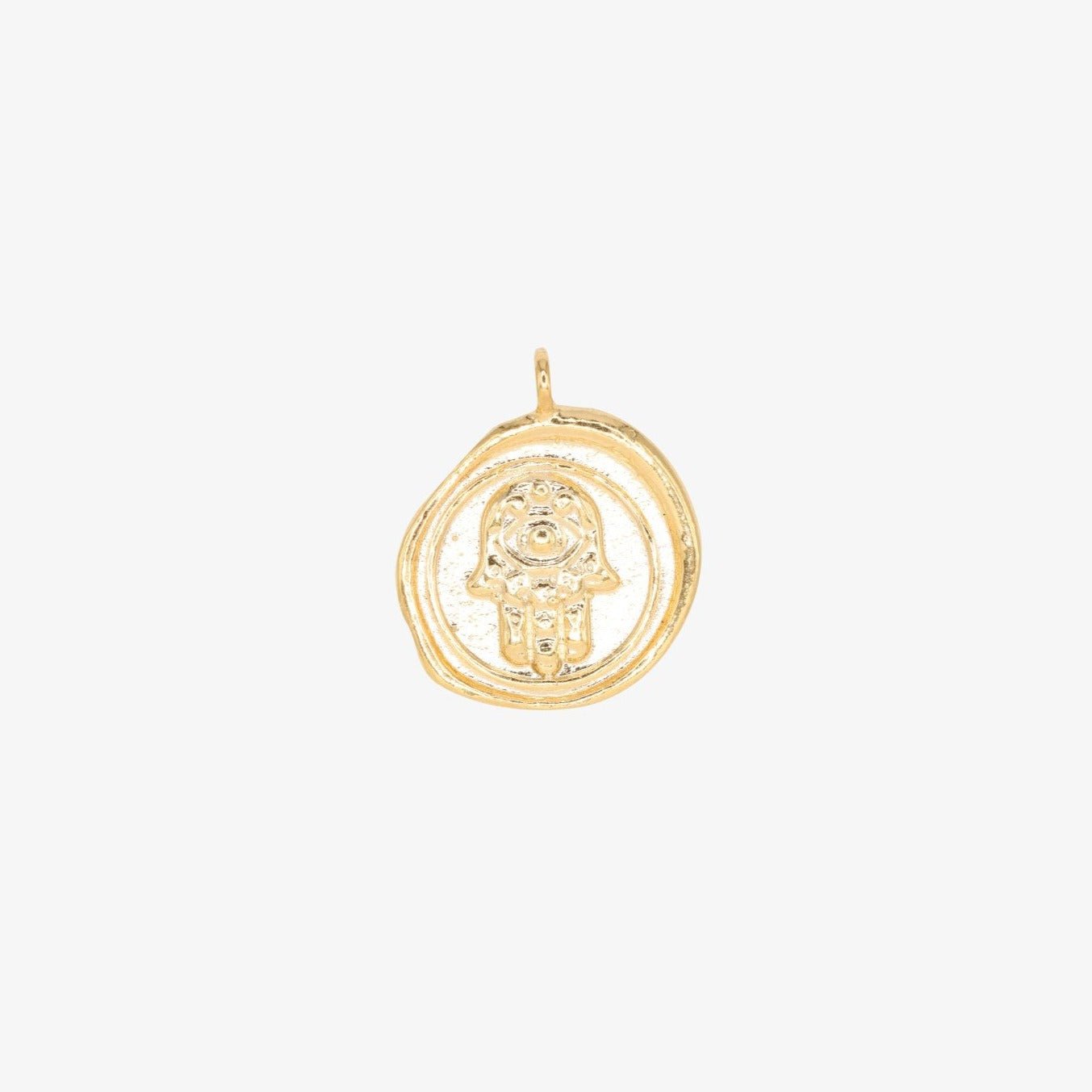 Round Hamsa Hand Stamped Charm 14K Gold - GoldandWillow