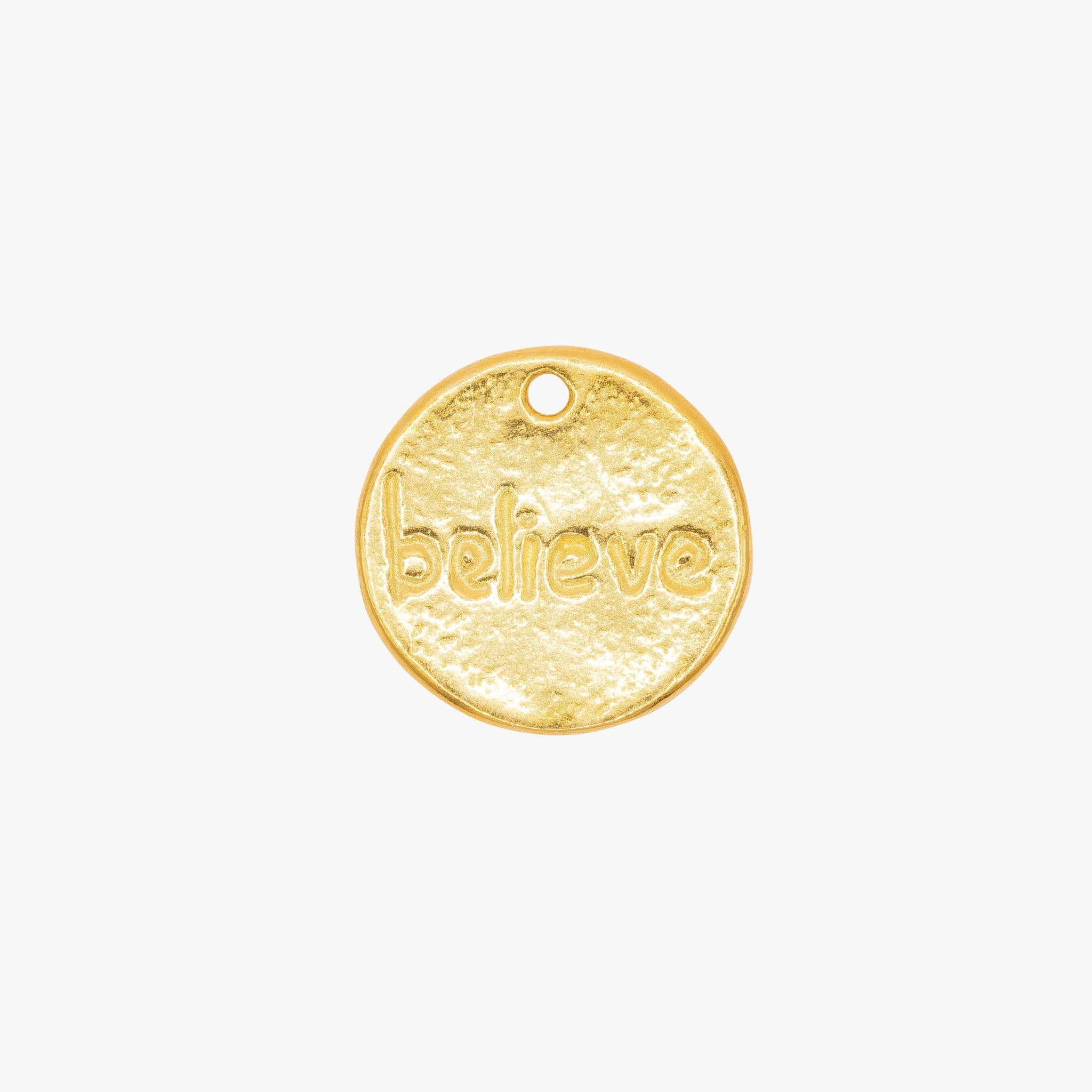 "Believe" Stamp Charm 14K Gold - GoldandWillow