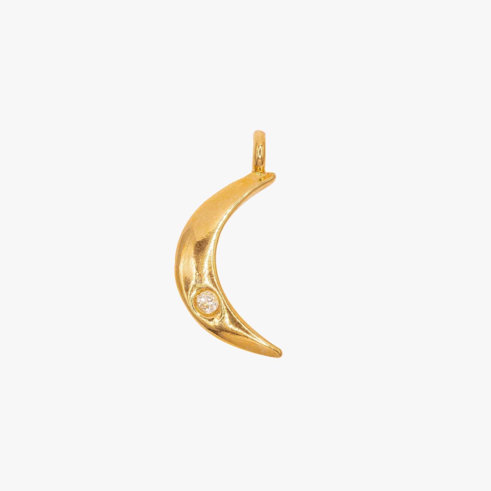 Crescent Moon Charm with CZ Stone 14K Gold - GoldandWillow