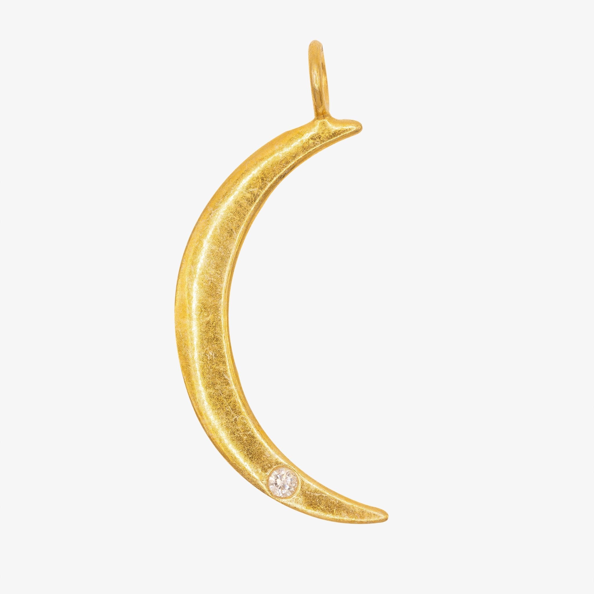 Crescent Moon Charm with CZ Stone 14K Gold - GoldandWillow