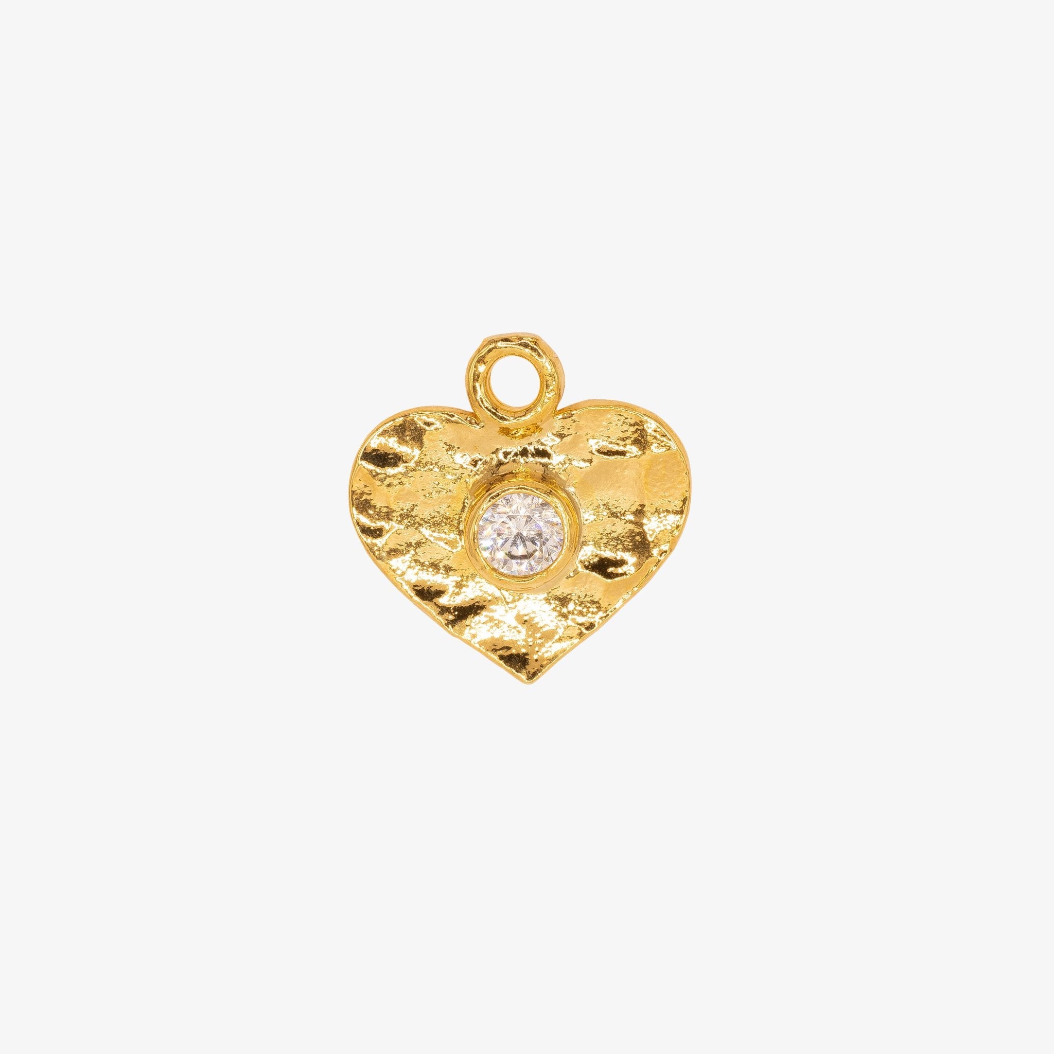 Hammered Heart Charm with CZ Charm 14K Gold - GoldandWillow