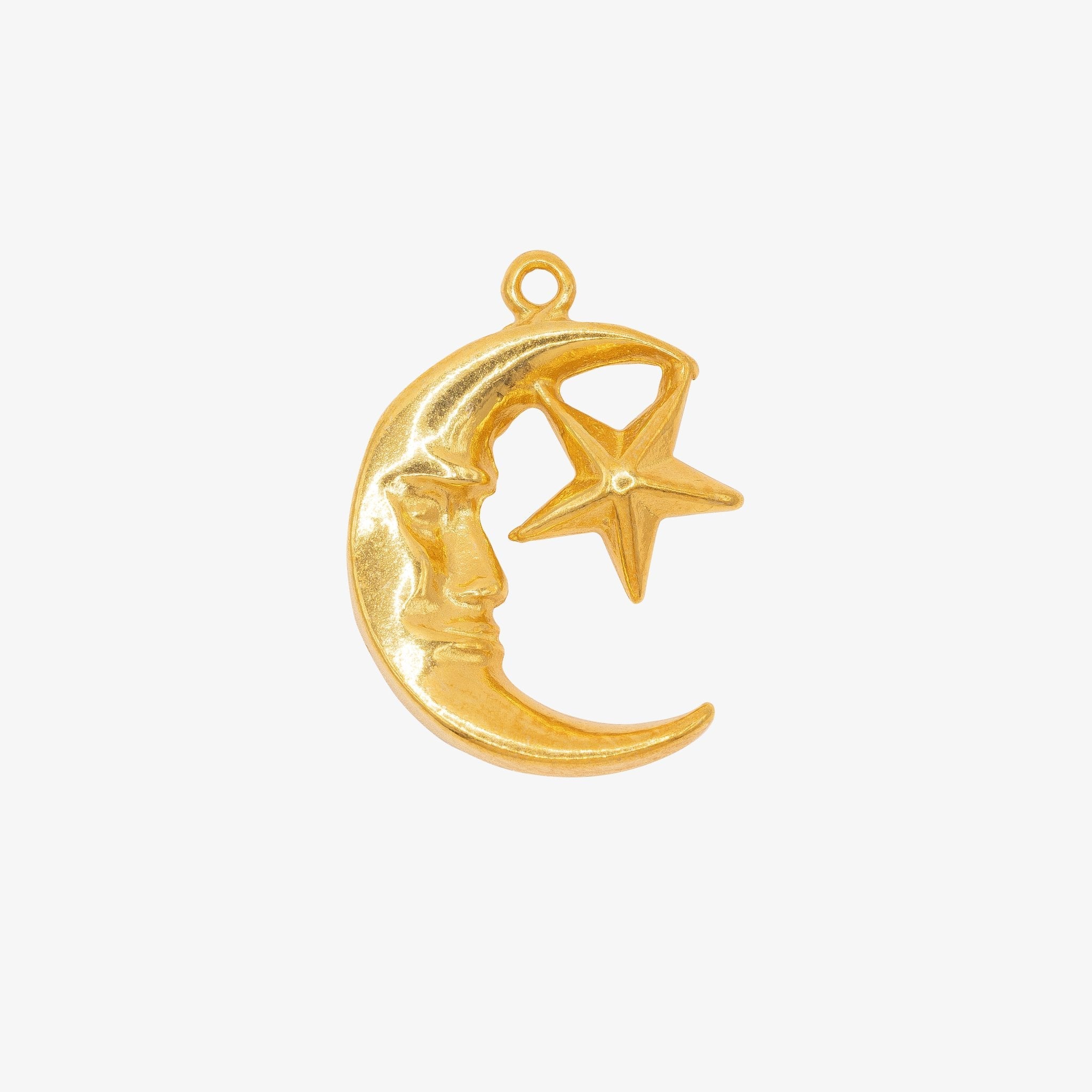 Moon Face and Star Charm 14K Gold - GoldandWillow