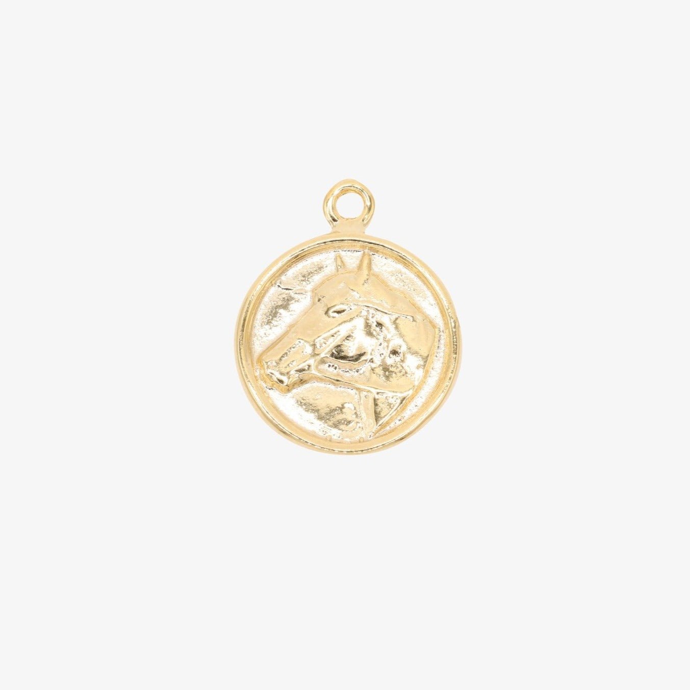 Round Horse Pendant Charm 14K Gold - GoldandWillow