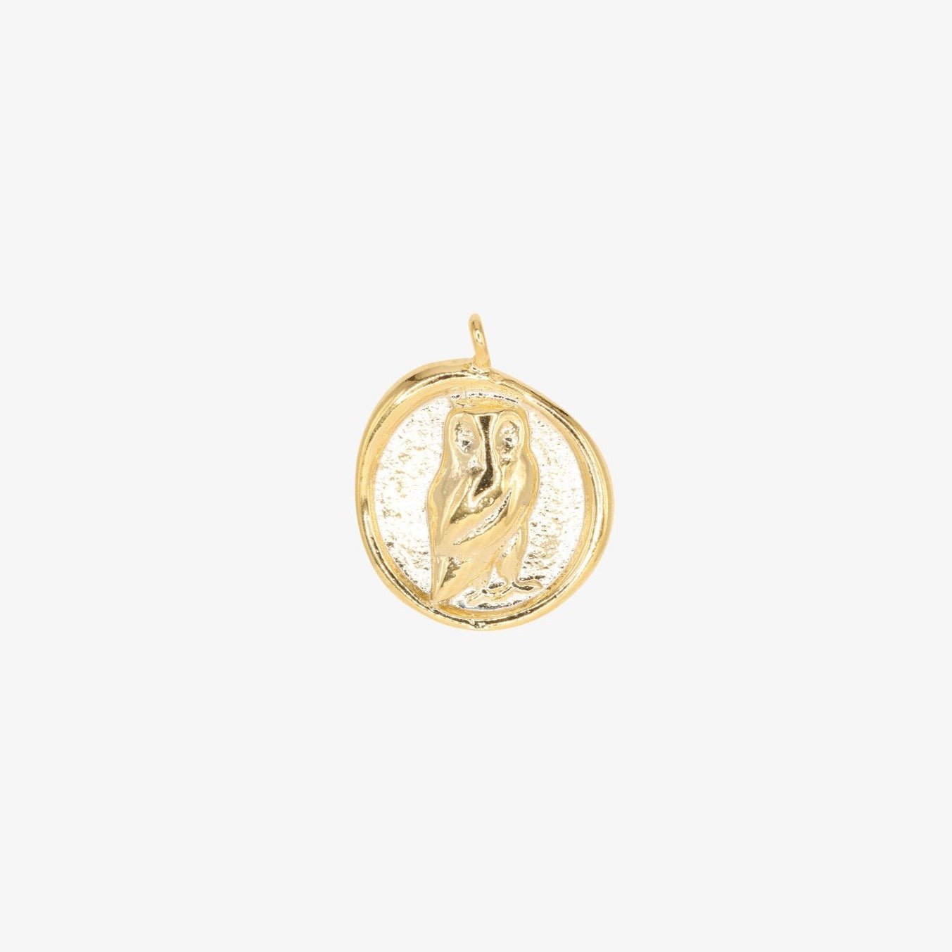 Round Owl Stamped Charm 14K Gold - GoldandWillow